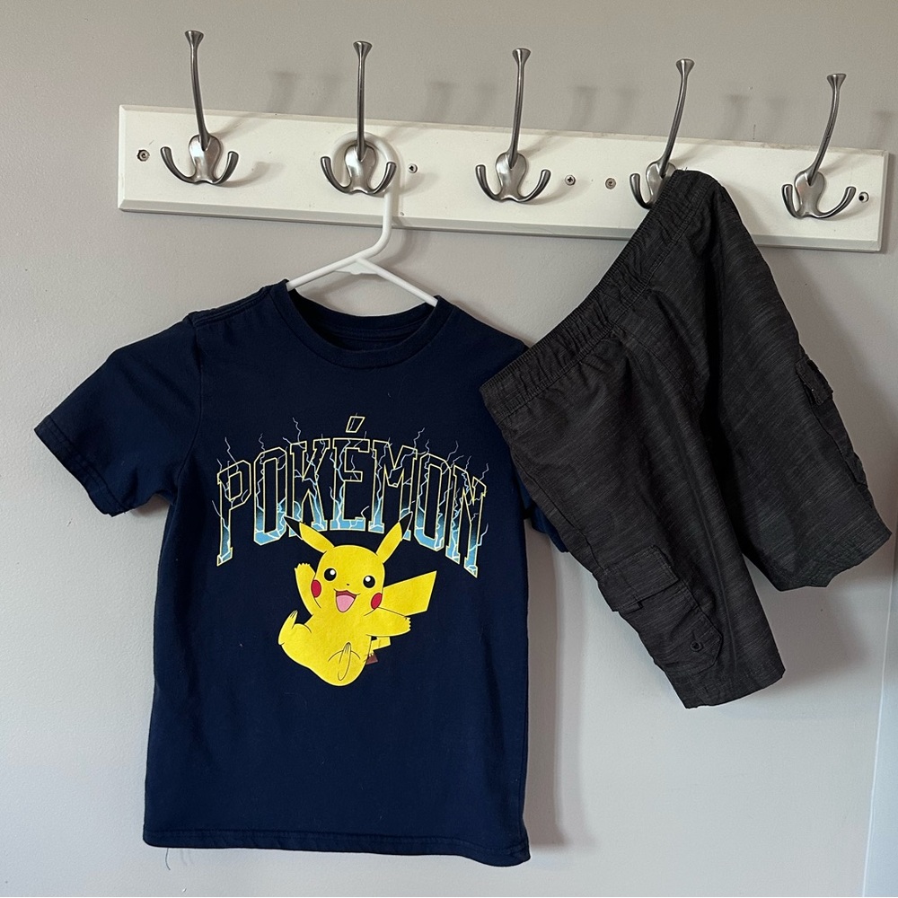 Navy Pokémon T-Shirt and Black Shorts Set Bundle